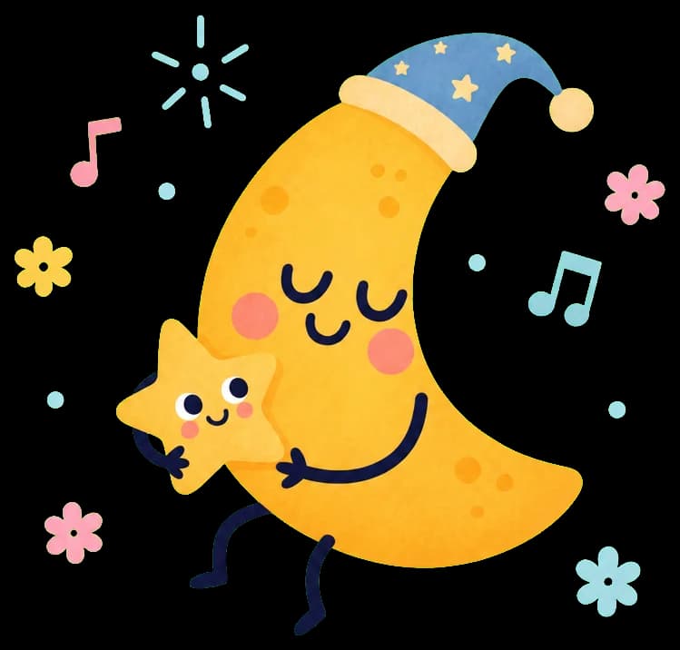 A sleepy moon humming a lullaby